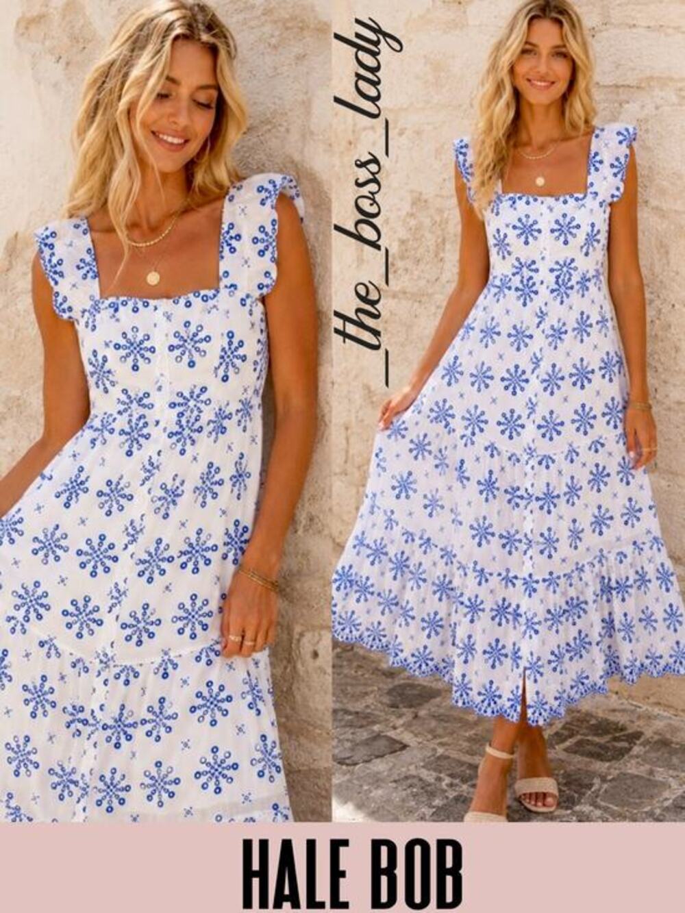 Hale Bob embroidered dress midi floral eyelets tiered cotton Small